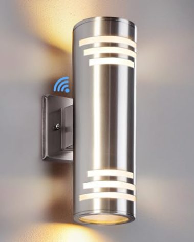 SHIMR Dusk to Dawn Outdoor Wall Light, Exterior Light Fixture Stainless Steel, Outdoor Sconce Lights Cylinder, Waterproof Up and Down Light Wall Mount Electroplated Silverl Finsh, LED Bulbs Include