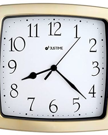 JUSTIME 8.5-inch Quality Square Water Resistant Quartz Wall Clock Special for Small Space, Office, Boats, RV (W40504 Gold Plate)