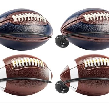 Kevenal 4 Packs Football Wall Décor, Wall Mount Football Holder Football Display Stand, Football Room Decor for Boys Man Cave (Durable Black)