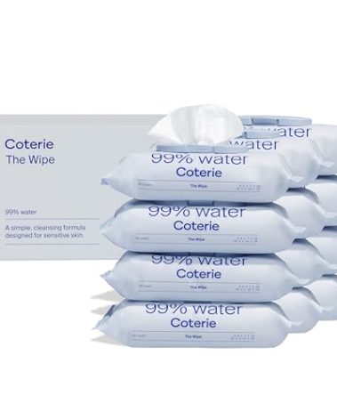 Coterie Baby Wipes for Sensitive Skin, Plant-Based and Plastic-Free Fibers, 99% Water, Hypoallergenic, pH Balanced, Unscented, Clean and Gentle Baby Essentials, 12 Pack, 672 Count