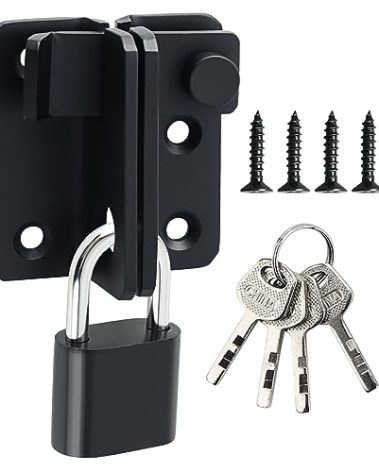 Alise Flip Latch Gate Latches Set with Padlock,Slide Bolt Latch Safety Door Lock Catch for Barn Cabinet Pet Cage Garden Bathroom Garage Window Sliding Door,Heavy Duty Stainless Steel Matte Black
