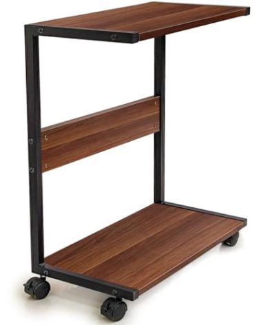 BRLJUNEO PC Stand Computer Tower Stand, 2-Tier CPU Holder with Locking Caster Wheels Suitable for Most PC, Vintage Wood Rolling Computer Cart for Under Desk