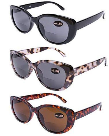 DOOViC Bifocal Sun Readers for Women and Men Stylish Reading Glasses Cat Eye Frame Reading Sunglasses 2.25 Strength