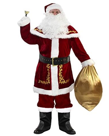 ABALAGU Men's Deluxe Santa Suit 12PCS Christmas Adult Santa Claus Costume (X-Large)