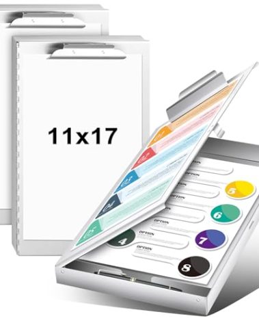 Chivertion 2 Pcs Aluminum 11'' x 17'' Clipboard with Storage Heavy Duty Metal Lightweight Form Holder with Capacity Clip 1 Compartment Clipboard for Student Teacher