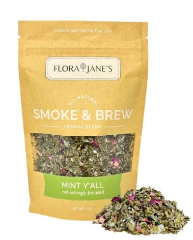 Herbal Blend for Smoke and Tea - Smoke & Brew Mint Ya'll for Refershing Focus - Peppermint, Spearmint and Rose Petal - Organic and Wildcrafted Herbs (1oz Bag)