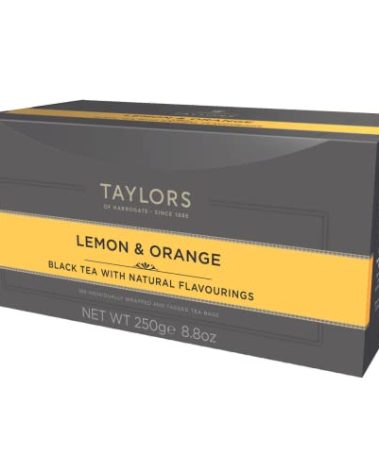 Taylors of Harrogate Lemon & Orange, Black Tea, Individually Wrapped Bags, 100 Count (Pack of 1), Citrussy, Fragrant and Light, Caffeinated, Enjoy Hot or Iced, 100 Teabags