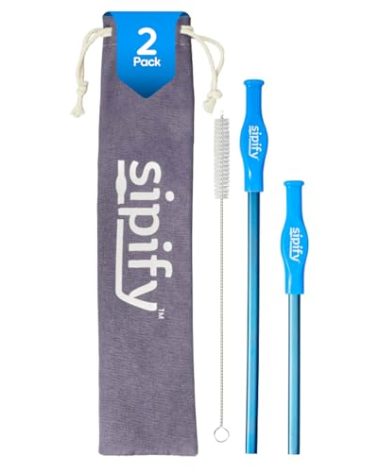 Protect Teeth from Coffee & Tea Stains - Flow Limiting Reusable Straws for Hot Drinks by Sipify - Stainless Steel Straws with Silicone Cover Aerate to Protect from Scalding - Dishwasher Safe - 2 Pack
