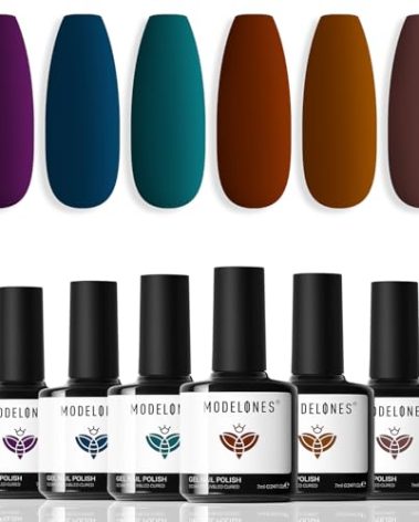 modelones Gel Nail Polish Set 6 Dark Colors, Morandi Shades Wine Purple Prussian Blue Brown Gel Polish High Pigmented Nail Art Kit Soak Off Manicure at Home DIY Women Girl Gift