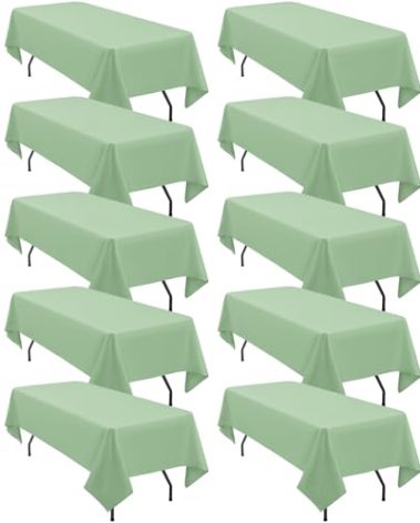 10 Pack 60 x 126 Inch Tablecloth, Sage Green Tablecloth for 8 Feet Rectangle Tables, Stain and Wrinkle Resistant Washable Fabric Table Cloth for Wedding Party Dining Table Buffet Parties Camping