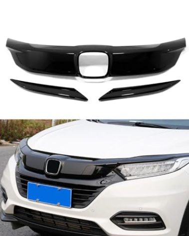 ANUNFRRE Car Accessories Fit for Honda HR-V HRV 2019-2021 ABS Exterior Front Grille Cover Moulding Trim (Glossy Black) 3PCS Set