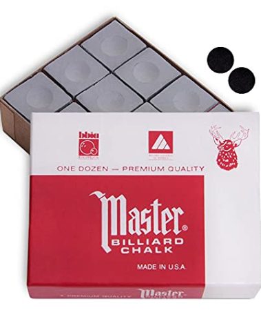 Master Chalk Billiard Pool Cue Premium Quality - 1 Dozen - Made in The USA + 2 pcs of Quality Billiard Pool Table Spots (Gray)