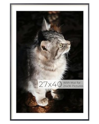 RICHFOCUS Aluminum Picture Frame - 27x40 Black Metal Frame with Mat for 24x36 Photo, Floating Frame with Tempered Glass - Poster Frame Wall Hook Included for Gallery Wall