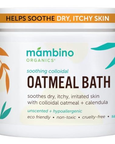 Mambino Organics Soothing Colloidal Oatmeal Bath Soak Powder, for Newborn, Kids, Moms with Dry, Sensitive Skin, Unscented Baby Wash with Calendula for Baby Bath, Vegan, Non-GMO, 6oz