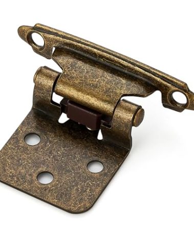 Ravinte 60 Pack (30 Pairs) 1/2 inch Overlay Cabinet Hinges, Self-Closing Semi-Concealed Face Mount, Antique Brass Decorative Hardware with Door Bumpers for Kitchen & Cupboard Doors