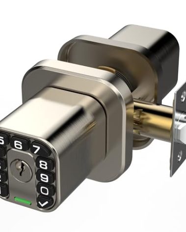 Richelock Square Door Knob with Keypad, Keylees Entry Door Lock with Cylinder, Auto Lock, Waterproof & Weatherproof Code Doorknob for Outdoor & Indoor, Bedroom, Entry Door,Office -Satin Nickel
