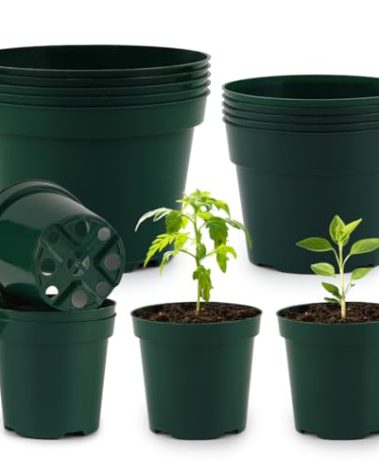 RooTrimmer 15 Pack 4/6/8 Inch Plant Nursery Pots, Sturdy Plant Pots with Drainage Holes, Ideal for Seedlings, Indoor/Outdoor Use, Green