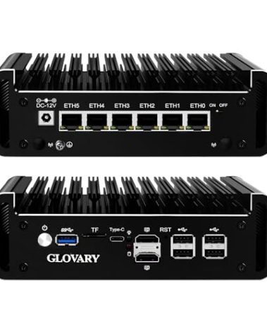 Glovary Firewall Mini PC Octa Core i3 N355, DDR5 Barebone NO RAM NO SSD, 6 x 2.5GbE i226V LAN Fanless Computer Hardware, Micro Router Appliance, AES-NI, OPNsense, TypeC Port, TF Card Slot