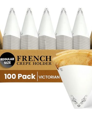 Friteshop Elegant Victorian French Crepe Holder - Regular Size – Perforated, Disposable Wrapper for Crepes – Hot and Cold Crepe, Heavy-Duty, Grease-Resistant Takeaway Food Packaging - 100 Pck