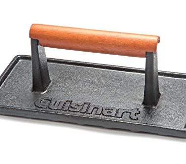 Cuisinart Cast Iron Grill Press with Wooden Handle, Heavy Duty Nonstick Rectangle Burger Press with Wood Handle, Perfect Grill Accessory for Steak, Bacon, Paninis and More