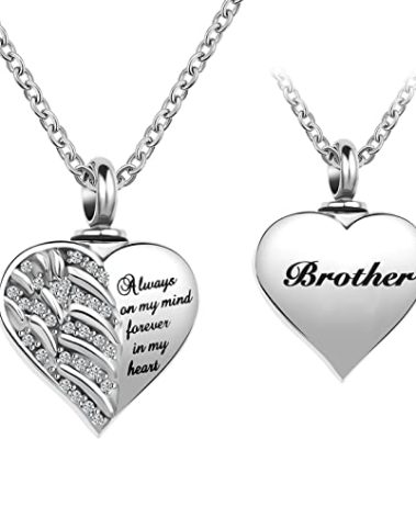 LuxglitterLin Guardian Angel Wings Cremation Jewelry for Ashes Heart Crystal Urn Necklaces for Brother Ashes Memorial Keepsake Necklace Always on Mind Forever in My Heart