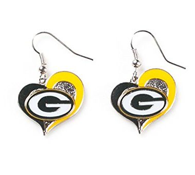 aminco womens NFL Green Bay Packers Swirl Heart Earrings Multi, One Size