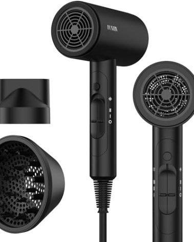 FUNTIN Hair Dryer, Blow Dryer with Diffuser Brush Comb for Women 4C Thick Curly Hair 1800w-Professional Black