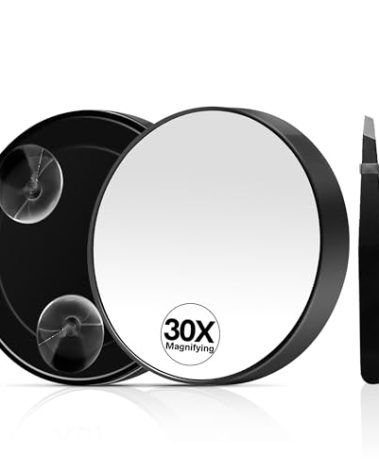 30X Magnifying Mirror, Magnifying Mirror Suction Cup, Travel Makeup Mirrors with Precise Tweezers, Compact Mirrors for The Removal of Female Facial Hair, 3.5 Inches (Black)