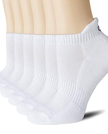 CS CELERSPORT Ankle Athletic Running Socks Low Cut Sport Tab Sock for Men and Women (6 Pairs), Medium, White