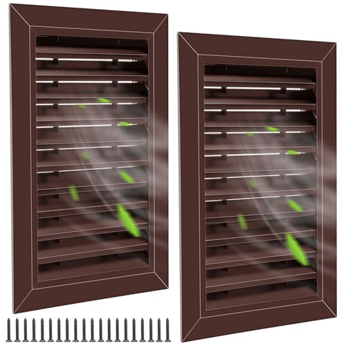 Gisafai 2 Pcs 12" x 18" Gable Vent Aluminum Alloy Wall Vents Shed Attic Vent with Screen Return Air Grill with Screws, for Ventilation Exterior Doors Wall House (Brown)