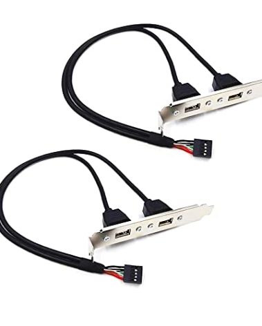 ThtRht 2 Pack Motherboard 9Pin USB to Dual USB2.0 Back Panel Rear Baffle Extension Cable Connector 9 Pin Header Adapter Mount Bracket 2-Port Bezel for Desktop Chassis PC Computer Case