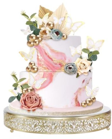 FEICTPOX Cake Stand, Metal Round Cupcake Dessert Stand Cake Display Holder for Wedding Party Birthday Baby Showers Anniversary,Gold 16"