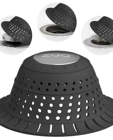zaa Bathtub Drain Hair Catcher, Silicone Collapsible 1 Pack Drain Protector for Pop-Up and Regular Drains of Shower,Tub, Bathroom, Sink, Charcoal Black