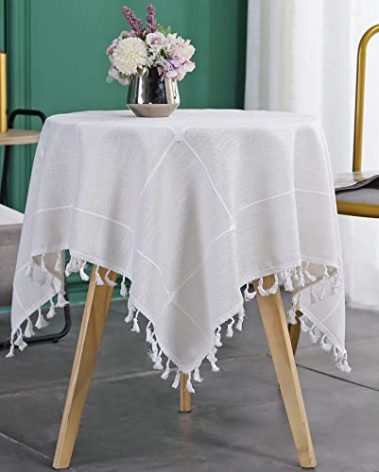 Trczzone Rustic Farmhouse Small Square Tablecloth Embroidered Checkered Fabric Bedside Table Cloth Washable Nightstand End Table Cover for Room Tabletop Decoration 36 x 36 Inch
