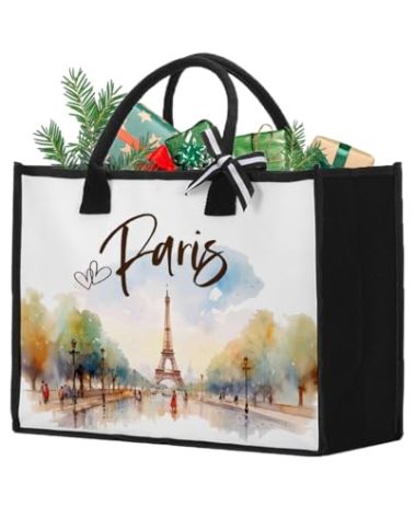 BQXS Paris Tote Bag for Women - Paris Travel Gifts - 16.5" x 7.5" x 12.5" - Canvas, Cotton Handles - Perfect for Shopping, Travel, Work, Beach, Camping, Groceries
