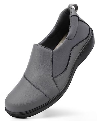 Hueneph Women's Comfort Grey Leather Loafers Cute Casual Slip On Lightweight Walking Flats Everyday Work Shoes 6 M US 2305-HUI060