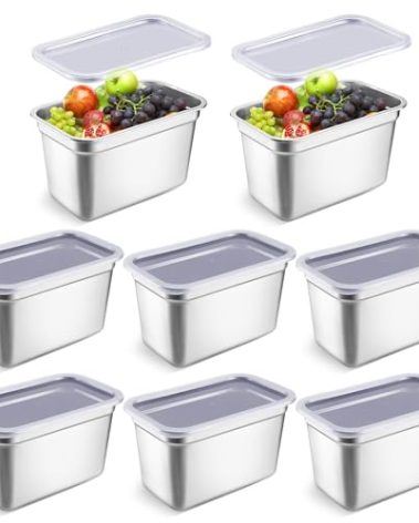 Suttmin 8 Pcs Hotel Pan with PP Plastic Lid Steam Table Pan Stainless Steel Restaurant Pans 1/4 Size Catering Pans Food Prep Pan Restaurant Anti Clogging Steamer for Buffet Hotel (6 Inch Deep)