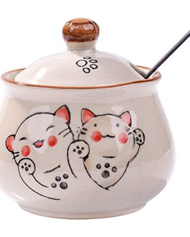 LMRLCS Ceramic Sugar Bowl with Lid and Spoon, Japanese Sugar Bowl with Spoon and Lid (Style 2)