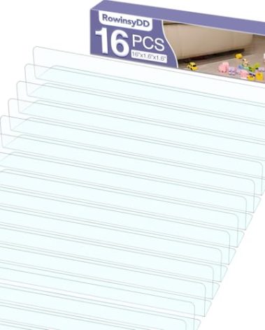RowinsyDD 16 Pack Toy Blocker for Furniture, Clear Under Couch Blocker, Stop Things Going Under Sofa or Bed, 16" L x 1.6" H, Adjustable Gap Bumper for Furniture with Strong Tape