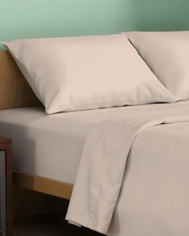 TEXAS LINEN CO. 100% Organic Cotton Sheets King Size - 4 PC Organic Cotton King Size Percale Weave Sheet Set, Soft, Cooling, Crisp & Breathable, 16" Deep Pocket Hotel Quality Bedding Set - Taupe