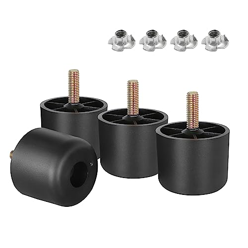 Masendelk 1-1/2 inch Plastic Furniture Legs, Round Tapered Table Legs Black Sofa Legs Replacement Legs with M8 Hanger Bolts for Couch Table Sofa, Pack of 4