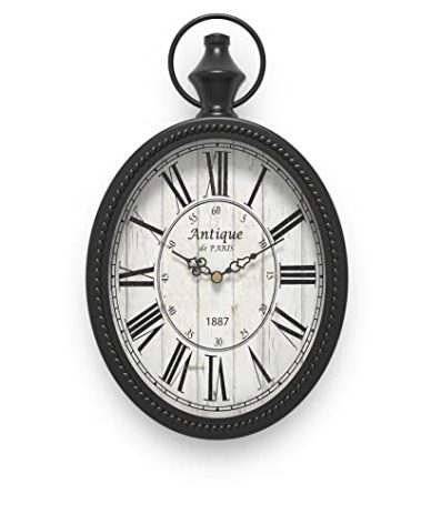Menterry Small Retro Oval Wall Clock, Antique Old Design, Black Vintage Style, Battery Operated Silent Decor Wall Clocks for Kitchen,Bedroom,Farmhouse,Bathroom (11.2" H x 6.7" W)