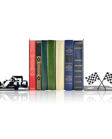 Unique F One Race Car Bookends - Boys' Race Car Room Decor - Racing Gifts & F1 Merchandise - Decorative Bookends for Shelves - Modern Book Stopper to Hold Books