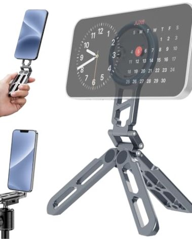 Magnetic Pocket Phone Tripod Foldable Compatible with Magsafe for iPhone 15/14/13/12 Plus Pro Max Series, Upgrade Mini Cell Phone Tripod Mount Handle Smartphone Desk Stand Travel All in One