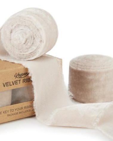 Keypan Light Gray Velvet Ribbon for Gift Wrapping - 1 1/2 inch Wide Handmade Fringe Fabric Ribbons for Christmas Decorations, Baby Shower, Flower Bouquet