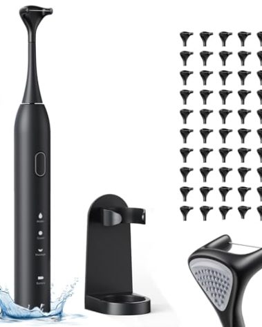 Electric Flosser | Electric Dental Flosser for Teeth with 3 Modes + 50 Replacement Heads, Power Flosser & Tongue Cleaner Water Flosser Alternative (Black)