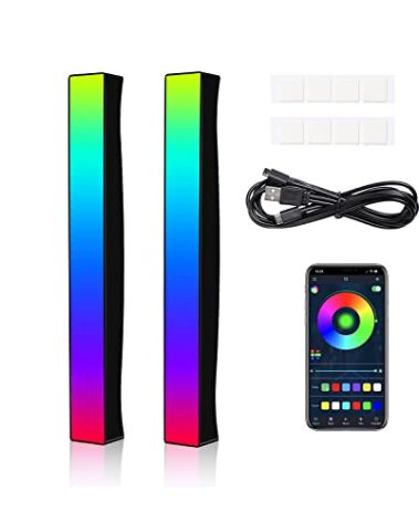 Battery Powered Rhythm Light Bar, RGB Sound Control Pickup Rhythm Lights, APP Control 32 Bit Music Level LED Lights, USB Rechargeable Voice Activated Atmosphere Light for Game Car TV DJ Studio - 2Pcs