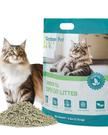 Gardner Pet Natural Tofu Cat Litter, Cat Litter with Green Tea Extract – Dust-Free, Fast Clumping, Flushable, and Odor Control for Multi-Cat Homes, 6lbs