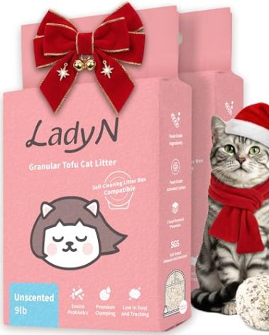 Lady N Granular Tofu Cat Litter Mini-Pellet Compatible with Automatic Self Cleaning Cat Litter Box, Strong Clumping, Low Dust, Activated Charcoal Odor Control 18lb