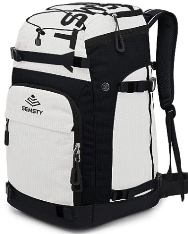 SEMSTY Ski Boot Bag, 55L Waterproof Snowboard & Ski Boots Travel Backpack for Boots, Helmet, Goggles, Gloves & Accessories